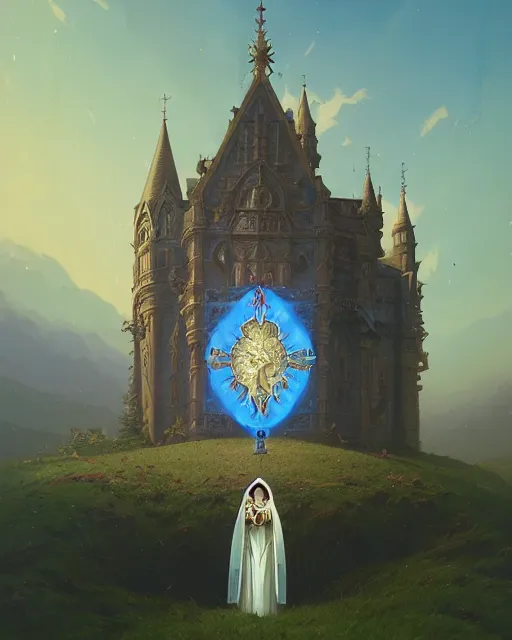 Image similar to highly detailed surreal vfx portrait of a blessed shield in a majestic castle by golden tree, stephen bliss, unreal engine, greg rutkowski, loish, rhads, beeple, makoto shinkai and lois van baarle, ilya kuvshinov, rossdraws, tom bagshaw, alphonse mucha, global illumination, detailed and intricate environment