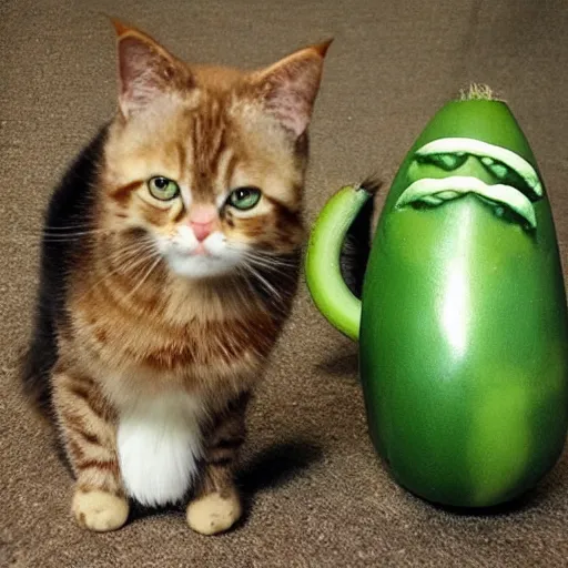 Image similar to 🥒🐱😱