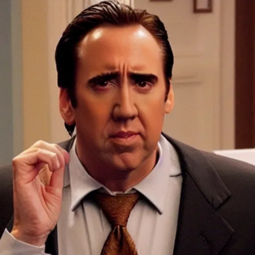 Prompt: nicholas cage as michael scott from office, anatomically correct