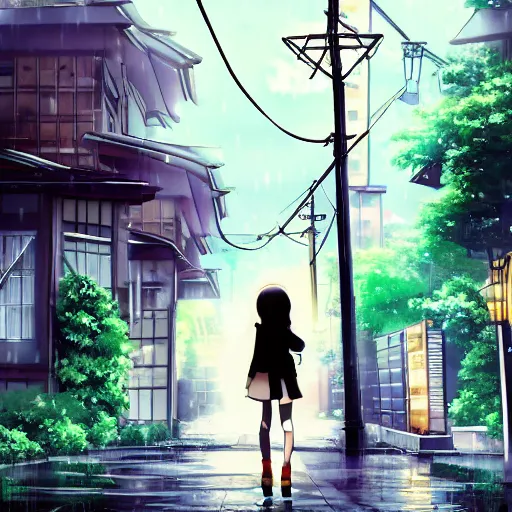 Prompt: anime tokyo residential quiet street scenery only wallpaper aesthetic, rainy scene, beautiful, dreamy