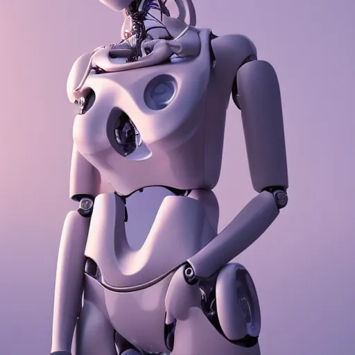 Prompt: beautiful Fine art photography of a solarpunk part robot part human girl with real human face and reap torso, white background, highly detailed, medium shot, photorealism, sunset lighting 8k