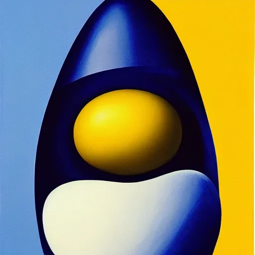 Prompt: an abstract painting of an egg on a blue sky background, a minimalist painting by georgia o'keeffe, behance, precisionism, oil on canvas, white background, hyper realism