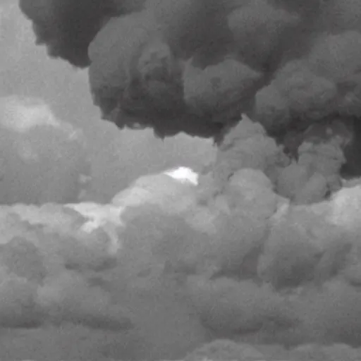 Image similar to combat drone strike war footage, ir, iridescent saturated infrared camera, very high contrast, nuclear cloud, high angle vertical