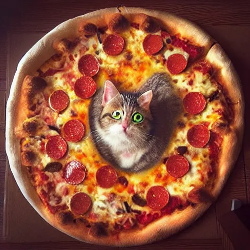 Prompt: “concept art, artstation, 8k, hyper realism, beautiful, cat eating pizza”