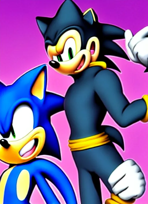 Image similar to sonic the hedgehog and jotaro kujo from jojo's bizarre adventure hanging out, photorealistic