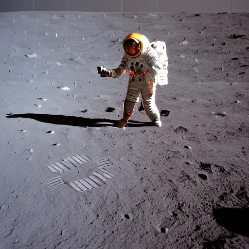 Prompt: a man taking a selfie on the moon, 4 k, high detail, high - resolution photograph, professional photography, ultra - detail