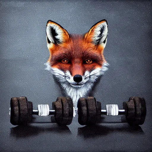 Image similar to fox with dumbbell photorealistic art illustration