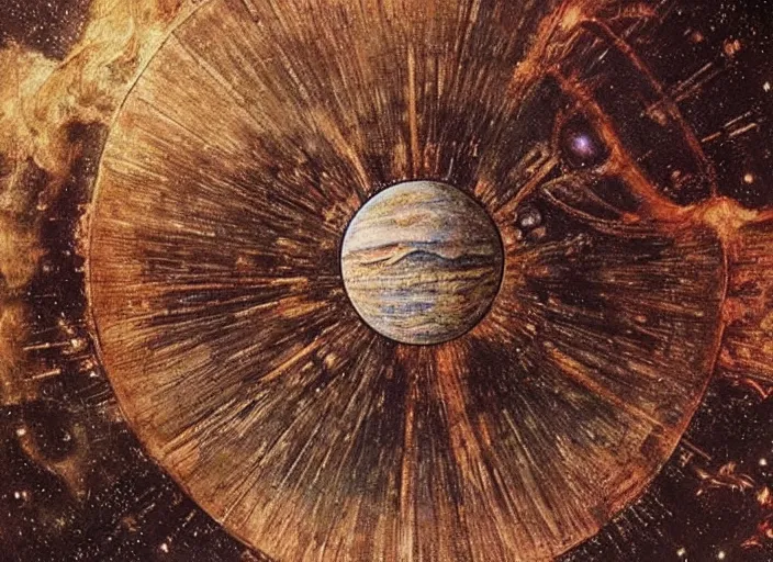 Prompt: the epic entire interstellar universe depicted by Leonardo da Vinci