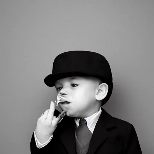 Image similar to two year old boy dressed like an old man smoking a cigar photograph