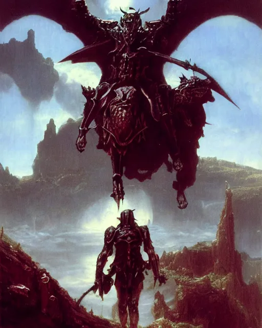 Image similar to the death knight waits, by Thomas Cole and Wayne Barlowe