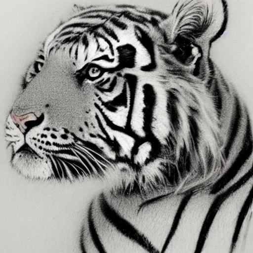 Prompt: a portrait of a young tiger - boy, art by yoshitaka amano, pencil sketch, were - tiger