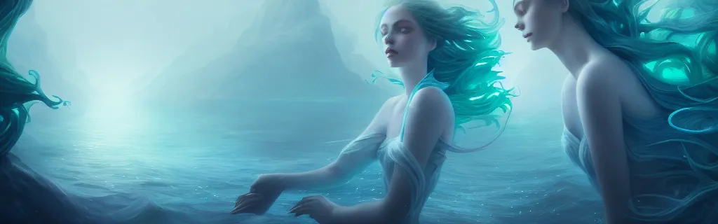 Prompt: under the sea by charlie bowater and anna dittmann and artgerm and clemens ascher, intricate, elegant, blue and green mist, highly detailed, dramatic lighting, sharp focus, octane render, trending on artstation, artstationhd, artstationhq, unreal engine, 4 k, 8 k