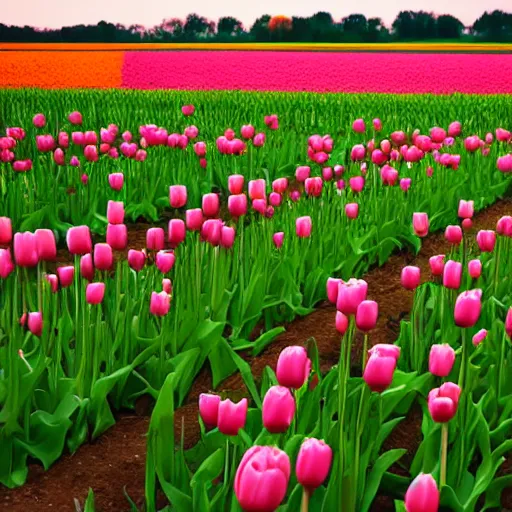 Prompt: lone candle at night in a field of tulips