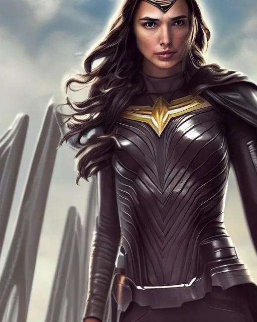 Image similar to gal gadot portraying a beautiful jaina solo from star wars legends, beautiful gal gadot jaina solo in a black suit, movie, hyper realistic, hollywood promotional image, imax, 8 k