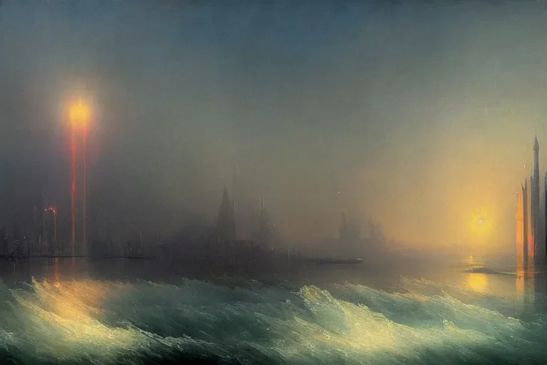 Image similar to futuristic city by ivan aivazovsky