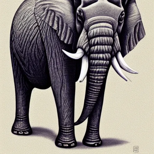 Prompt: an artistic portrait of elephant in full tailored suit by Escher Casey Weldon, behance contest winner, colorful