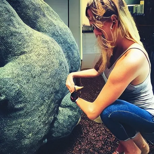 Image similar to a goldendoolde petting a giant piece of poop, it’s steamy, 10000000 likes on Instagram,