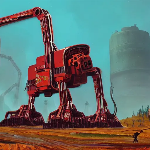 Image similar to giant scary quadrupedal mining machine, four legs, highly detailed body, industrial, in the style of simon stalenhag