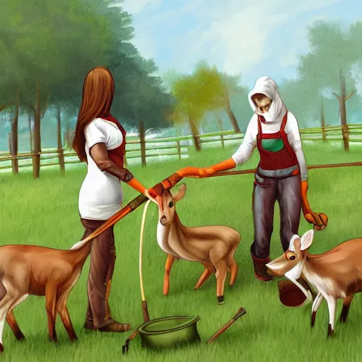 Prompt: Anthro Doe Doing Chores on a Farm, Digital Art Trending on Artstation