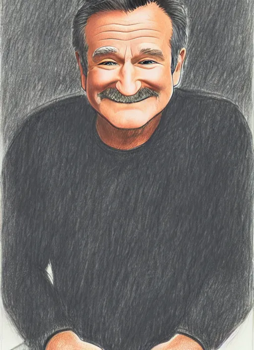 Image similar to a drawing of Robin Williams, by Studio Ghibli, 8k, illustation