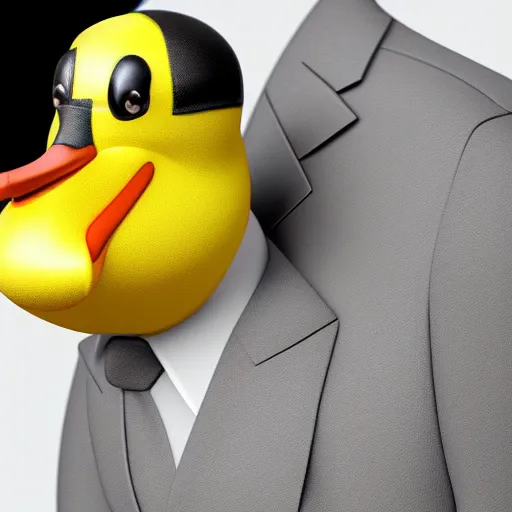 Image similar to a high detail photo of an antropomorphic duck wearing a suit, trending on artstation