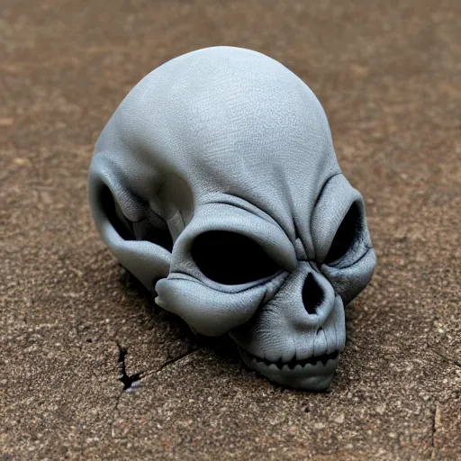 Prompt: sinister grey alien skull