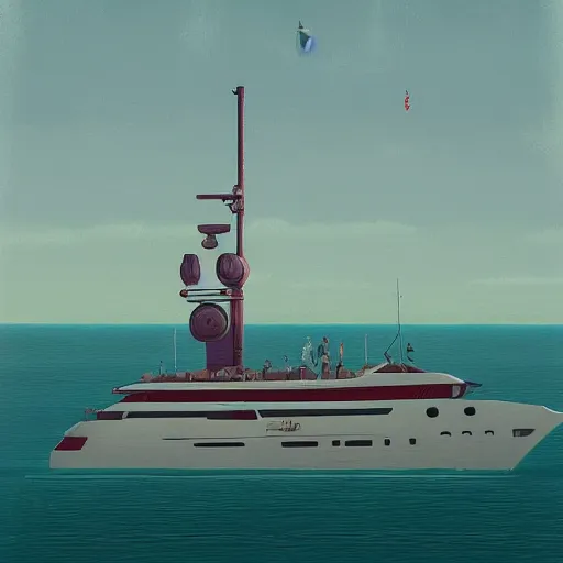 Image similar to yacht party by simon stalenhag