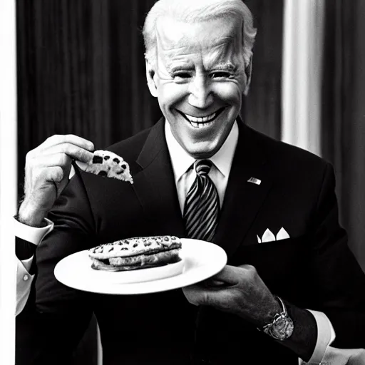 Prompt: a happy joe biden eating a hamburger made of marble