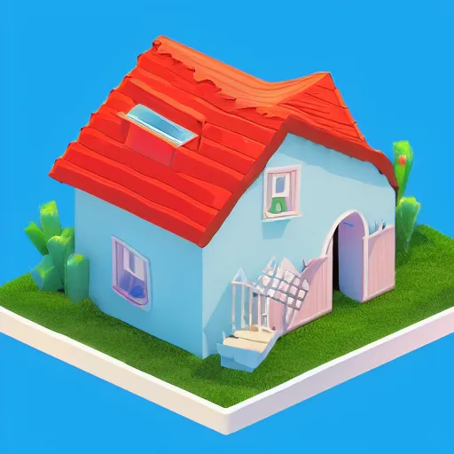 Image similar to cute chubby house by nickelodeon style, octane, 1 0 0 mm, depth of field, isometric, blue background