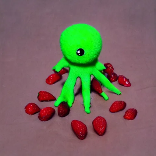 Image similar to strawberry creature with multiple eyes