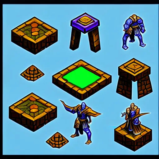 Image similar to dungeons and dragons game spritesheet, isometric