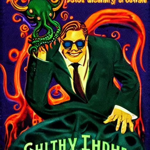 Prompt: Cthulhu as a modern day business man with a family and a drug and gambling addiction, psychedelic , 50s style infomercial , award winning , retro futuristic