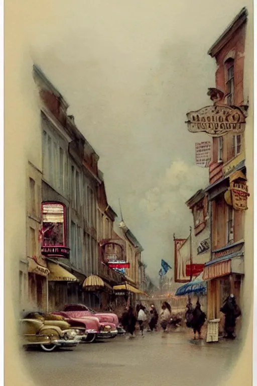 Image similar to (((((1950s small town mainstreet. muted colors.))))) by Jean-Baptiste Monge !!!!!!!!!!!!!!!!!!!!!!!!!!!