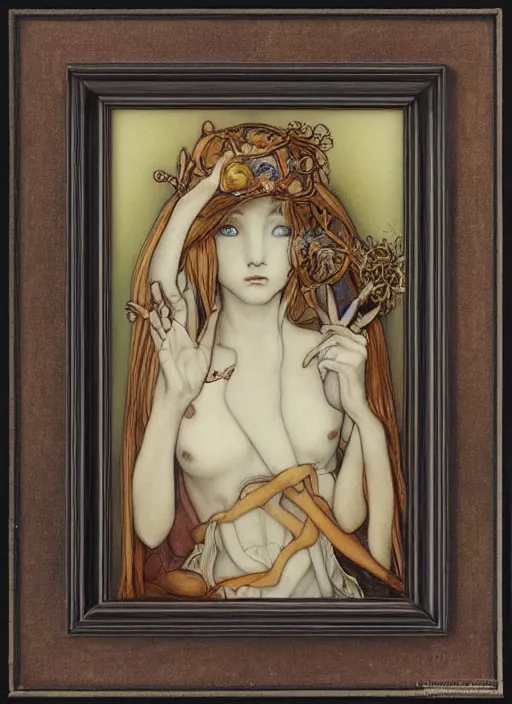 Prompt: blank canvas with an art nouveau picture frame painting by brian froud