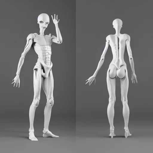 Image similar to white mannequin xenomorph albino alien perfect smooth human anatomy, no face, bone white smooth head, full male body smooth strong standing, octane render ultra realistic full body