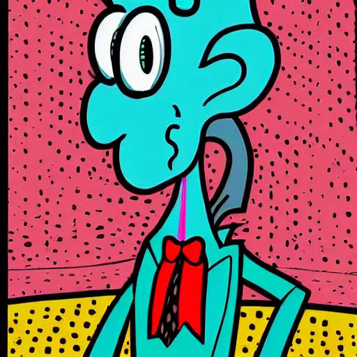 Image similar to don cryptonium as handsome squidward, pop art style, vivid colors, detailed portrait