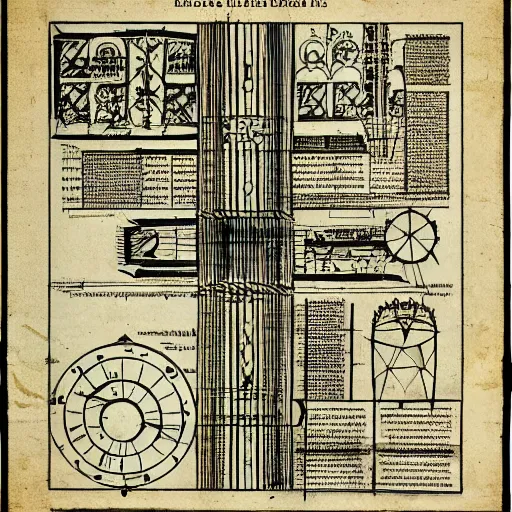 Prompt: technical digram of time travel on paper, exceedingly intricate, davincie style, infographic, blueprint, illuminated, manuscript, hand drawn sketch