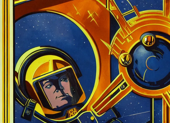 Image similar to Art Deco painting portrait of space-marine in Art Deco architecture style high detail warhammer 40k