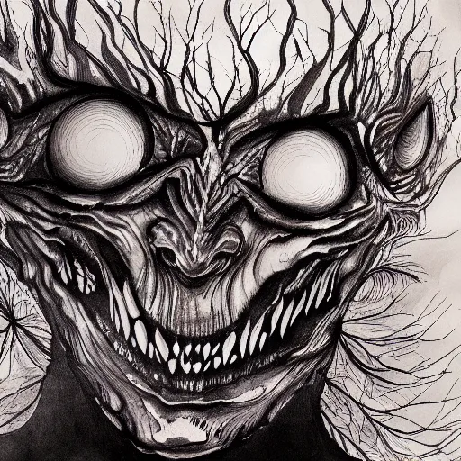 Image similar to what you see in your nightmares, ink painting, highly detailed, 4 k, upscaled
