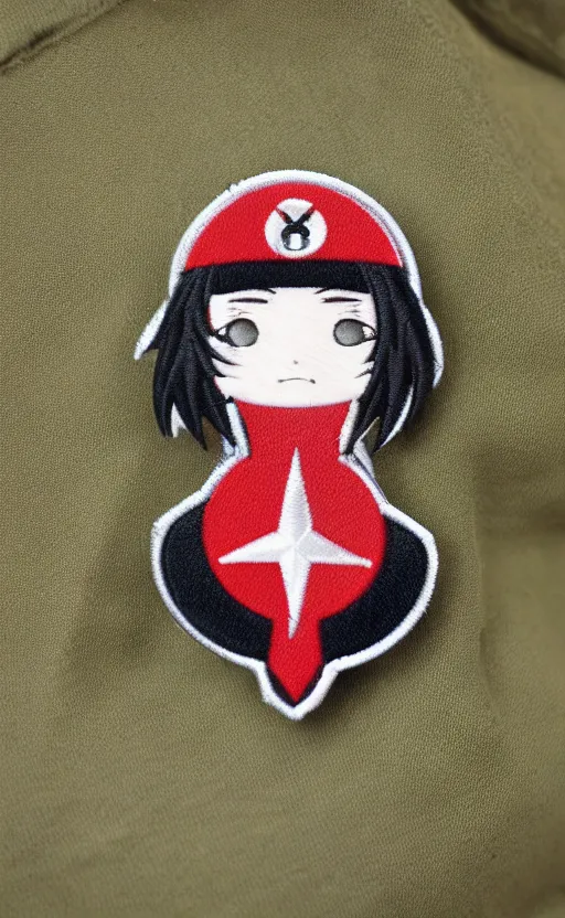 Image similar to girl, by masashi kishimoto, photo of silicone patch, insignia, soldier clothing, military gear