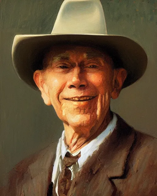 Image similar to portrait, Hank Williams Sr wearing hat, smiling, impasto, Jean-Leon Gerome, chuck close:7, carl spitzweg:7, cinematic light, full face, symmetrical face