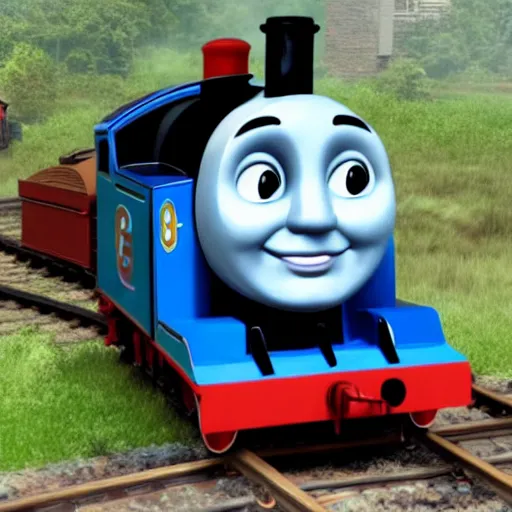 Prompt: Steve Buscemi's face on Thomas the Tank Engine, cinematic, 8k, Unreal Engine render