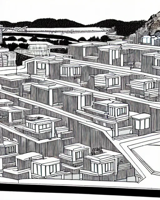 Prompt: a landscape drawing of habitat 6 7 in montreal, only it's in the simpsons tv show