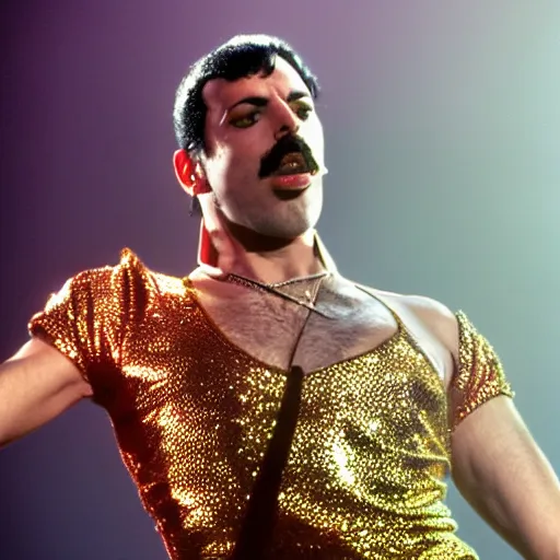 Prompt: Freddie Mercury, performing on the planet mercury, 8k