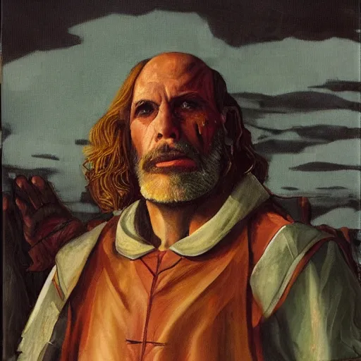 Prompt: Oil portrait of a magical evil cleric, renaissance style, by Stephen Youll