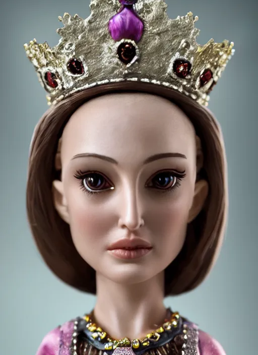 Prompt: closeup face profile portrait of tin toy natalie portman as a blonde fairytale princess wearing a crown eating cakes, bikini, depth of field, zeiss lens, detailed, symmetrical, centered, fashion photoshoot, by nicoletta ceccoli, mark ryden, lostfish, breathtaking, 8 k resolution, extremely detailed, beautiful, establishing shot, artistic, hyperrealistic, octane render