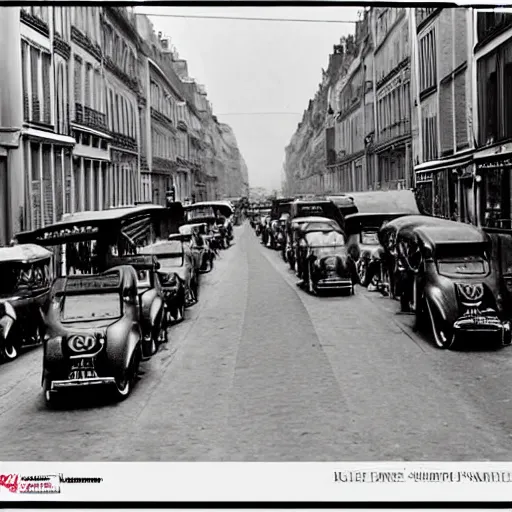 Prompt: une rue de paris vide avec des voitures garees ( ( ( en 1 9 4 5 ) ) )