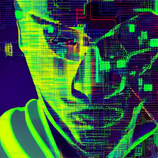 Image similar to glitch art of a cyberpunk hacker's mind shattering in cyberspace detailed realistic hd 8 k high resolution