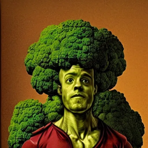 Prompt: a bodybuilder with a broccoli head in Rococo art