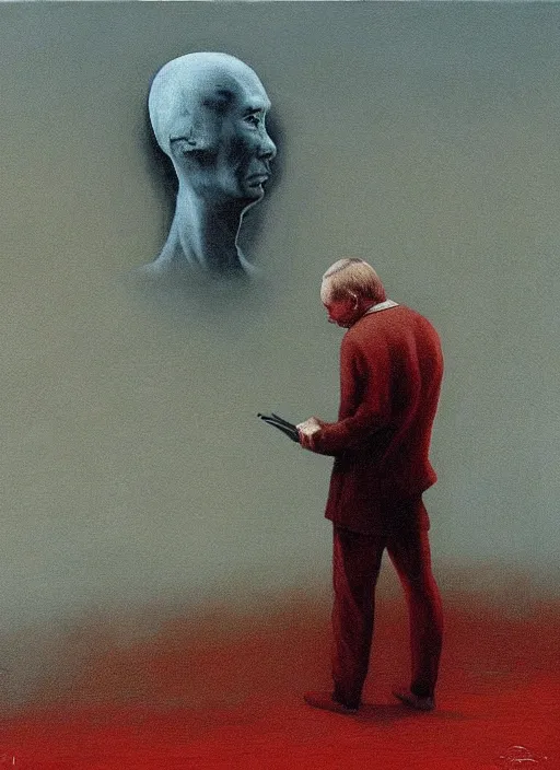 Image similar to Painting in a style of Beksinski featuring Vladimir Putin